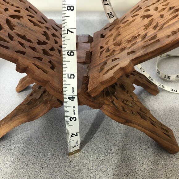 Vintage Teak Wood Book Holder Stand Hand Carved Floral Leaf Design Folding Decor - Picture 12 of 12